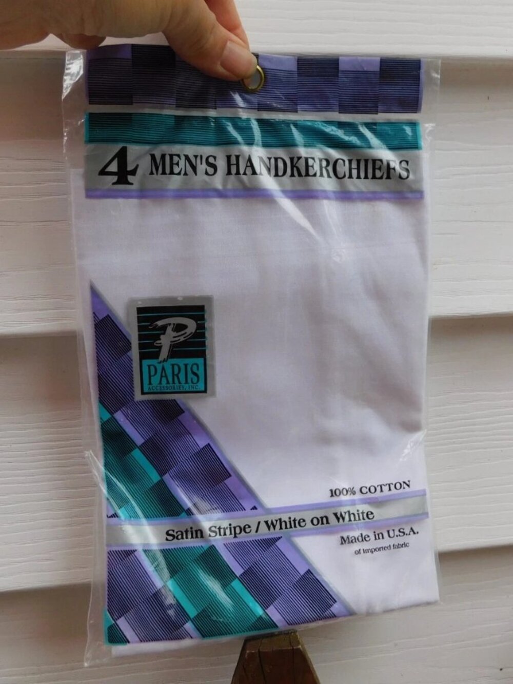 Vintage Paris Package Of 4 Mens Handkerchiefs White On White Satin Stripe NOS